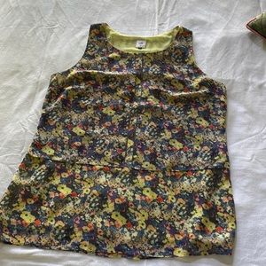 CAbi watercolor floral dress/tunic, sleeveless, lined, XL, 2 tier, 100% poly